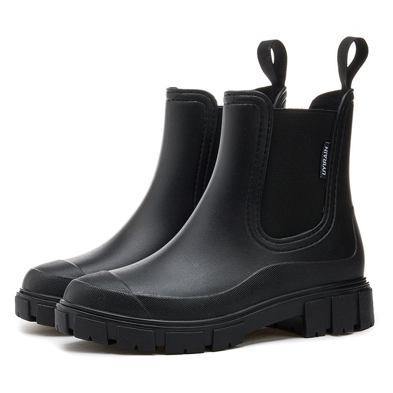 Women's Mid-Calf Rain Boots – Waterproof PVC Slip-On Boots with Mid Heel | Sizes 36–43