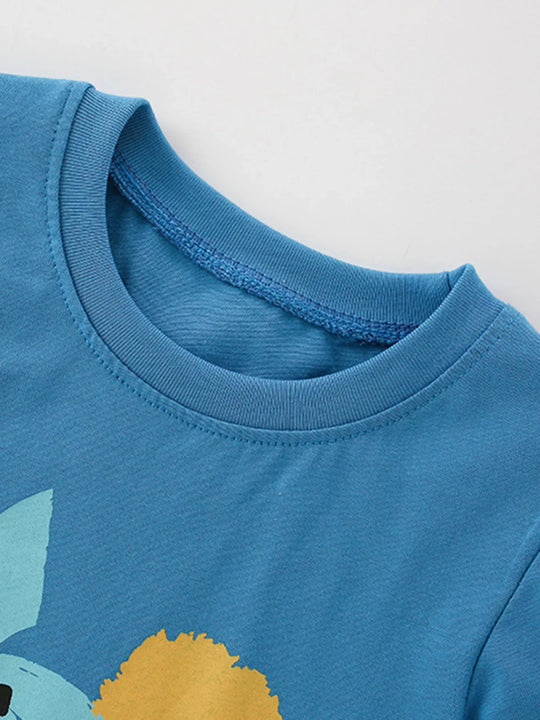 Another view: Kids’ Dinosaur Cotton T-Shirt — Cerulean