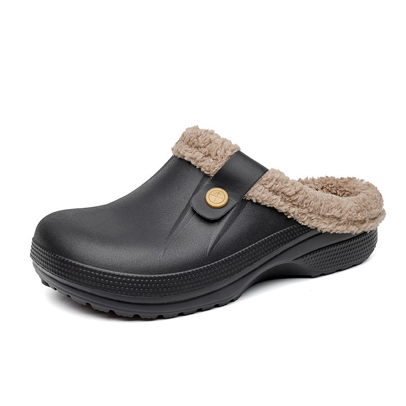 Men's Fleece-Lined Cotton Slippers – Warm Non-Slip Home Shoes with EVA Sole