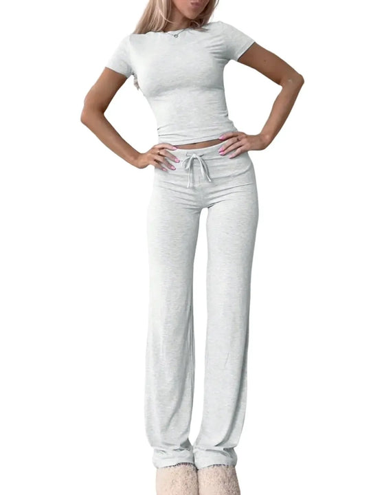 Another view: Round Neck Short Sleeve Top & Pants Set