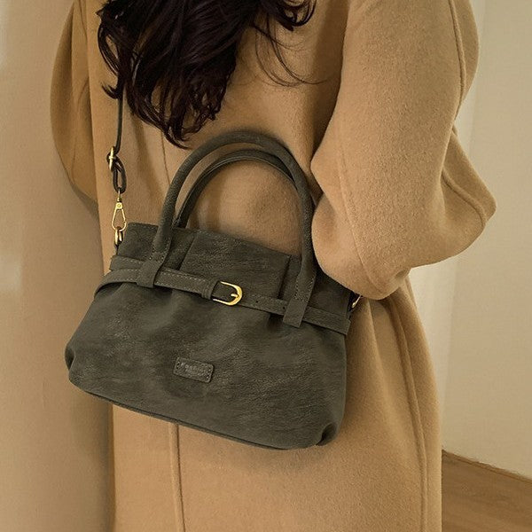 Matte-Finish PU Leather Crossbody Shoulder Bag