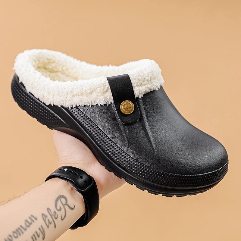Men's Fleece-Lined Cotton Slippers – Warm Non-Slip Home Shoes with EVA Sole