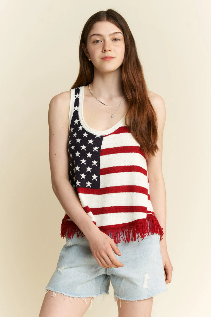 Jade By Jane American Flag Fringe Tank Top – Extended Sizes