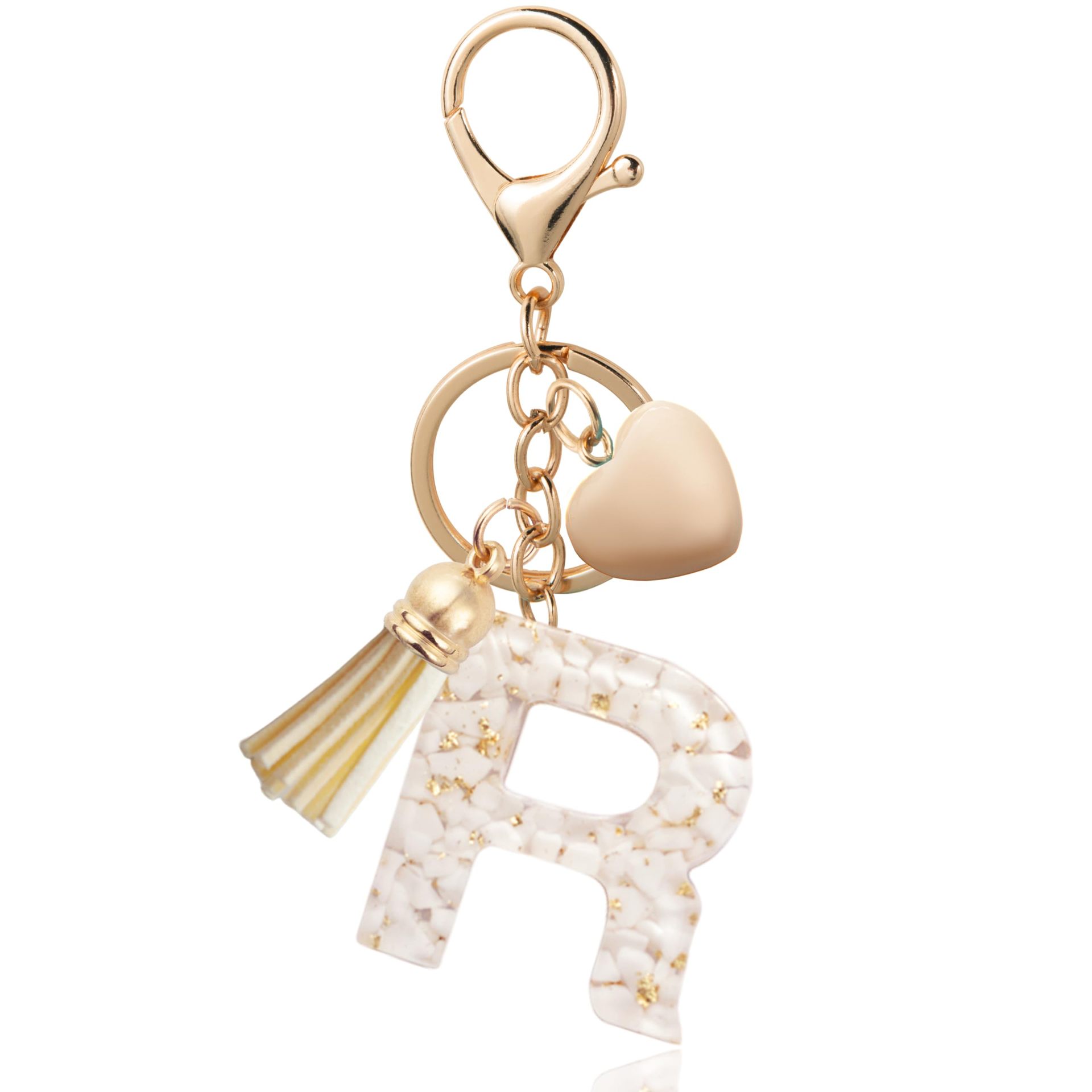 Personalized Heart Shell Letter Pendant Necklace with Tassel - A-Z Initial Charm