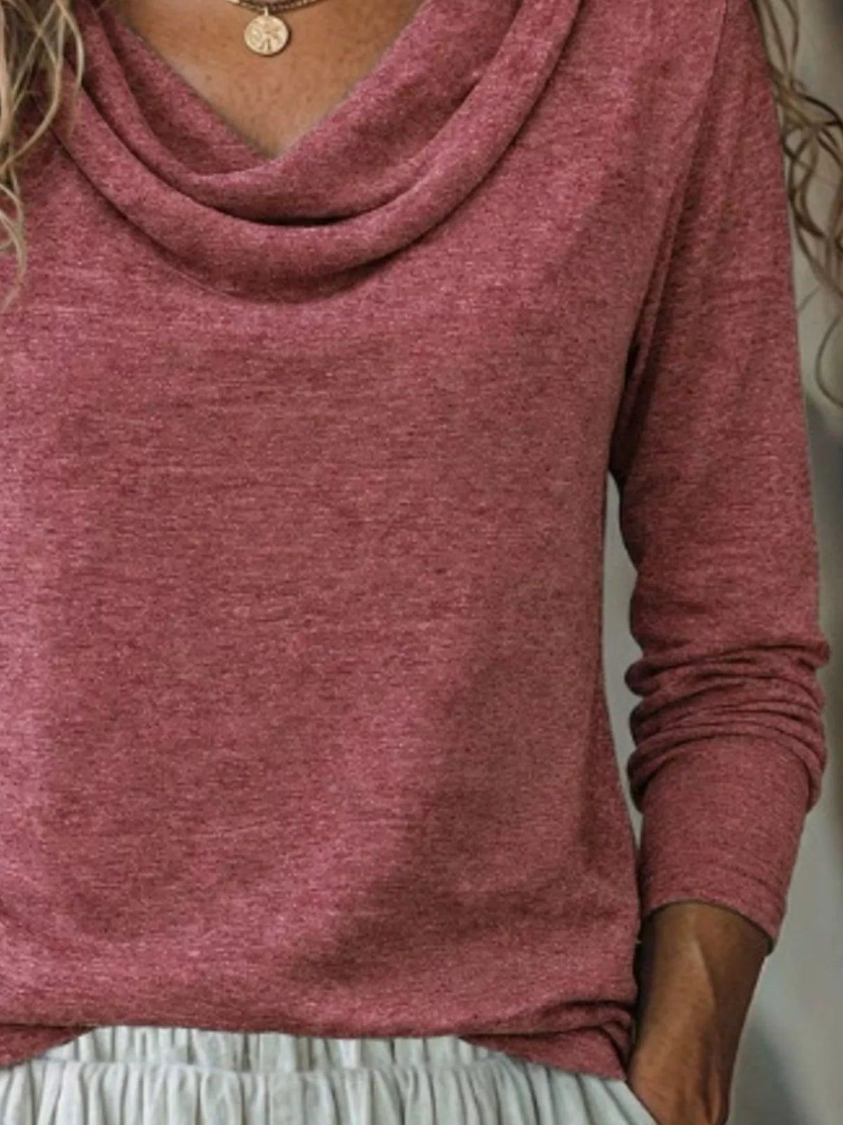 Cowl-Neck Long-Sleeve T-Shirt