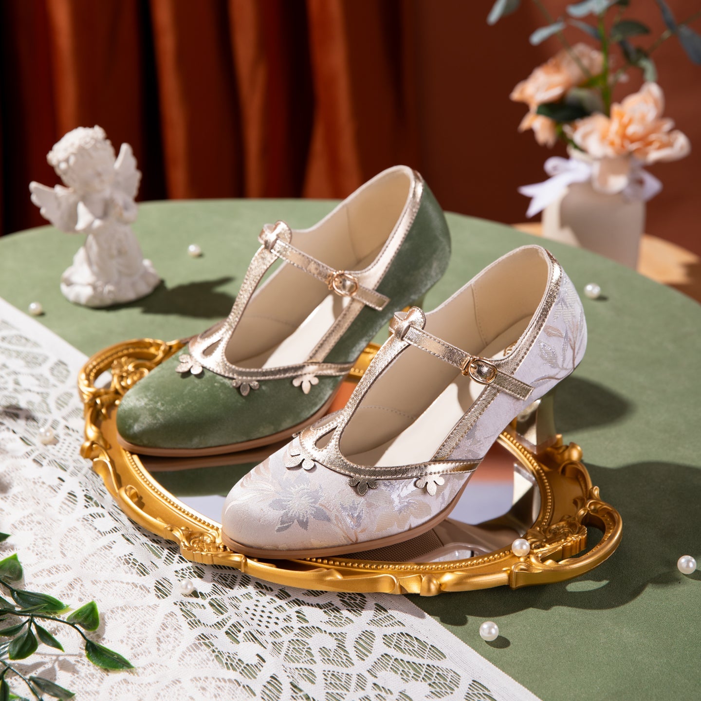 Women's Velvet Platform Heels | Petal T-Strap Stiletto Party Shoes