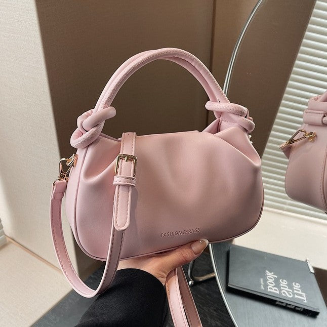 Women's Cloud Pleated Crossbody Bag - Minimalist PU Leather Shoulder Bag with Adjustable Strap