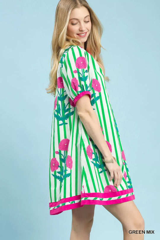 Another view: Umgee Mix Floral Stripe Contrast Dress