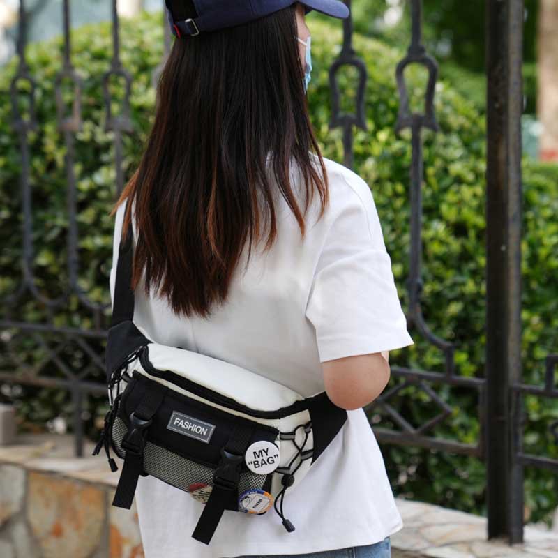 Men's Cartoon Medal Crossbody Bag - Streetwear Oxford Cloth Messenger Bag with Adjustable Strap