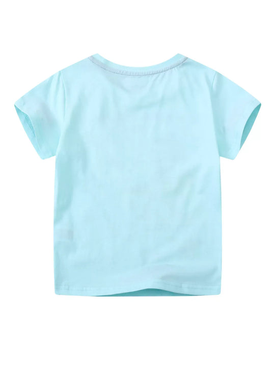 Another view: Kids’ Dinosaur Graphic Cotton T-Shirt — Aqua