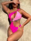 Women's hot pink one-shoulder beach swimsuit