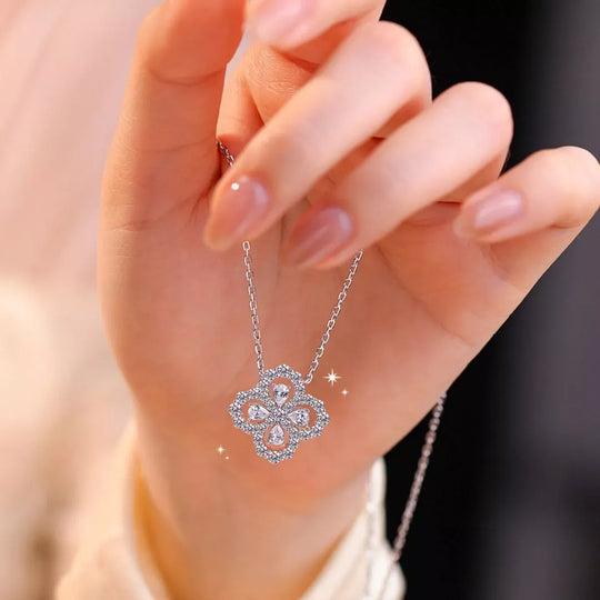Another view: Moissanite 925 Sterling Silver Clover Pendant Necklace