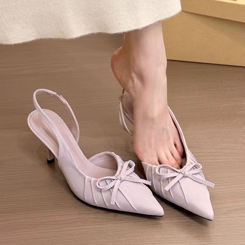 Women's Bow-Tie Pointed Toe Sandals - Elegant Pointed Toe Mid Heel Shoes