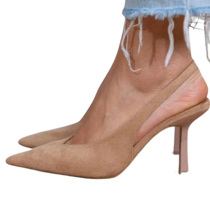 Women's Elegant Pointed-Toe Heels - Satin Slip-On High Heels with Buckle - Plus Size 34-45
