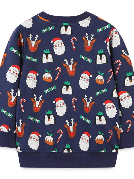 Another view: Kids’ Christmas Graphic Cotton Sweatshirt — Dark Navy