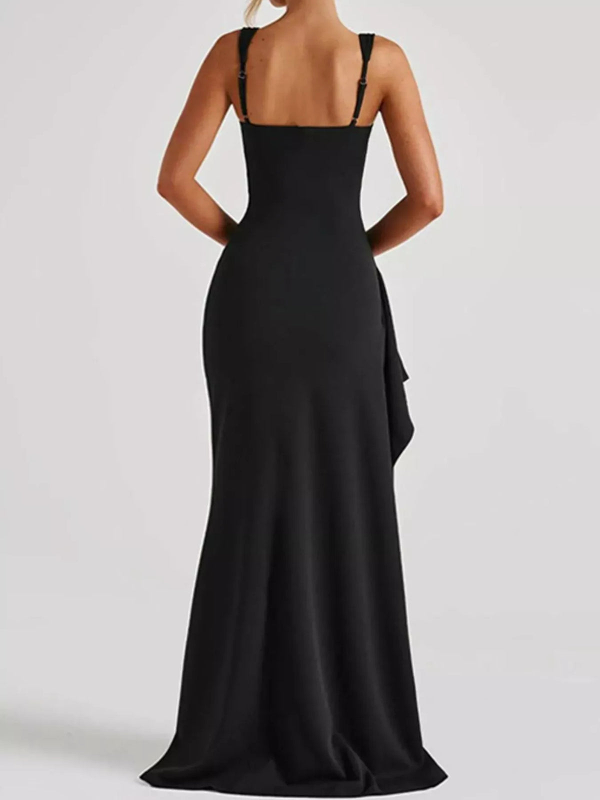 Square-Neck Ruched Slit Maxi Dress — photo 4