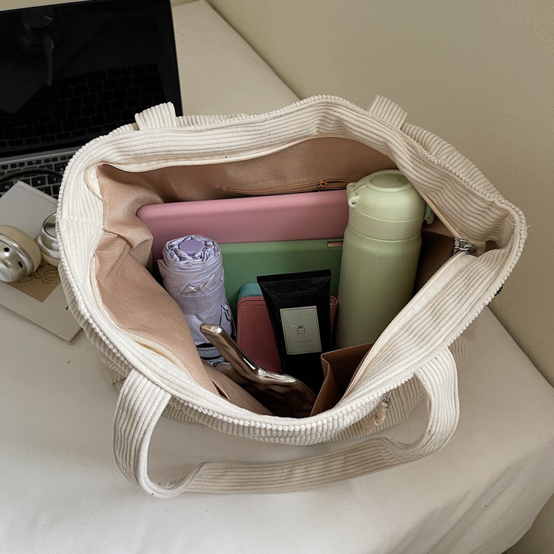 Women's Corduroy Tote Bag – Casual Everyday Shoulder Bag with Double Straps