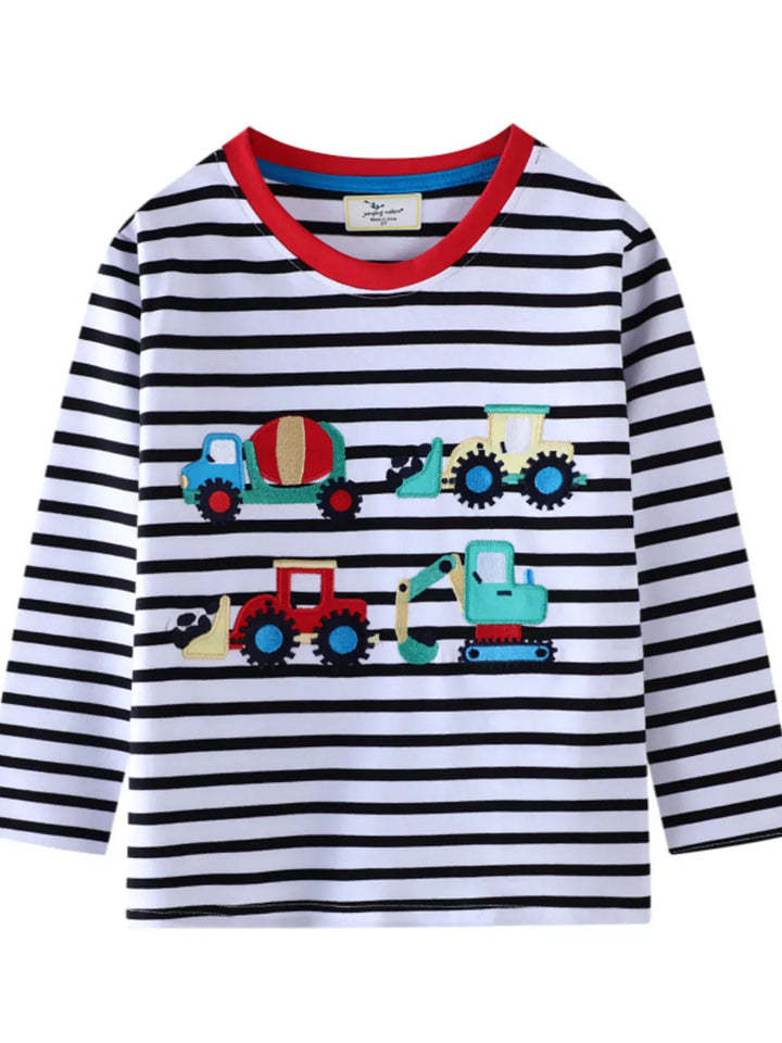Construction Appliqué Striped Long-Sleeve Tee — Black