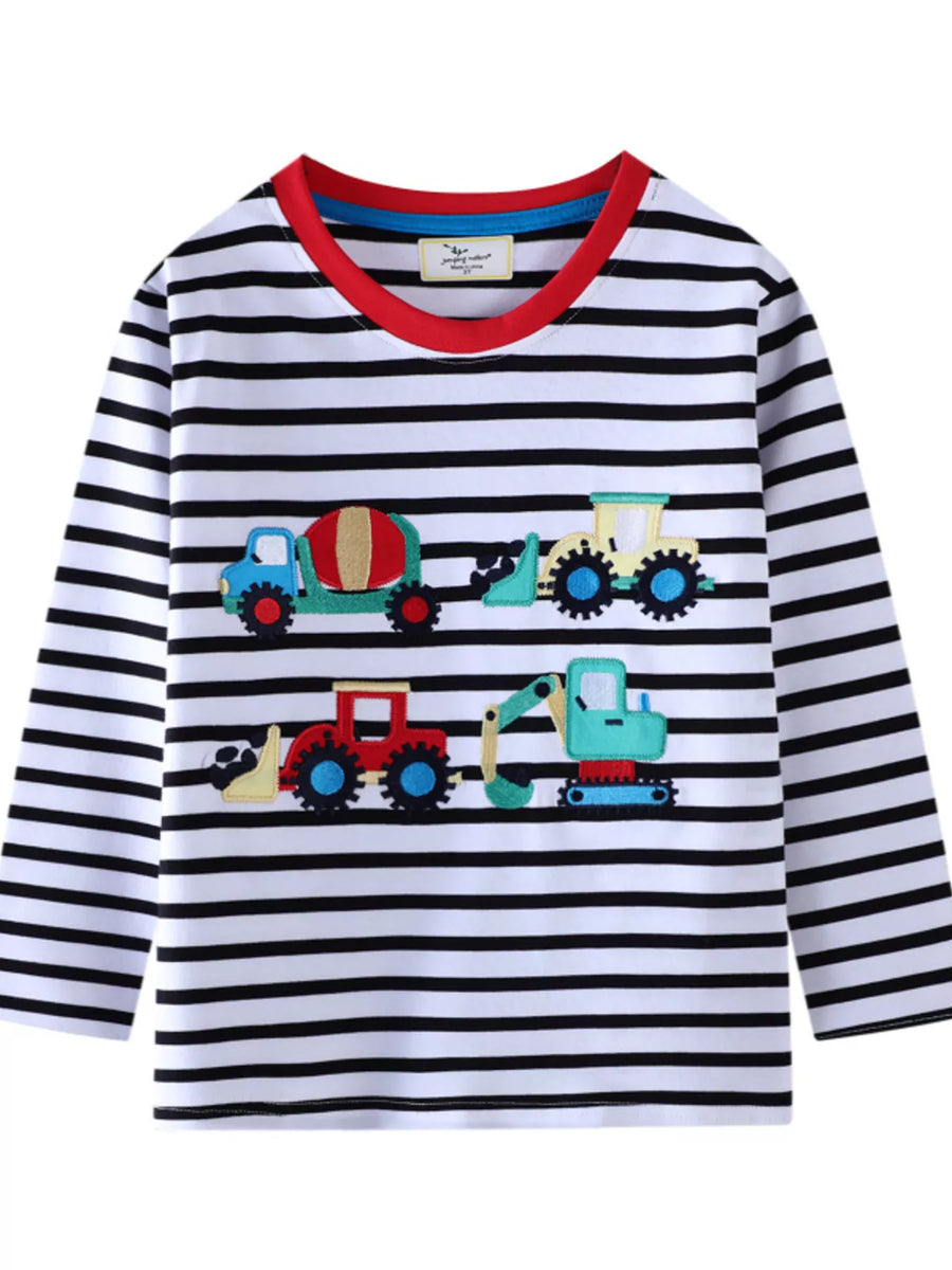 Construction Appliqué Striped Long-Sleeve Tee — Black