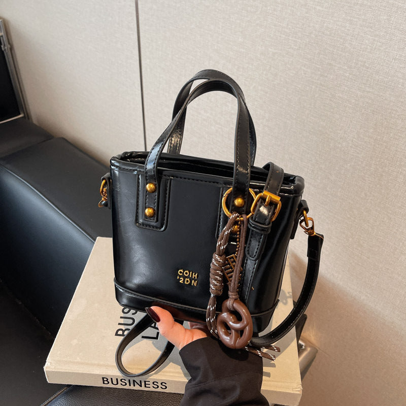 Women's Crossbody Bucket Bag - PU Leather Urban Minimalist Shoulder Bag with Adjustable Strap