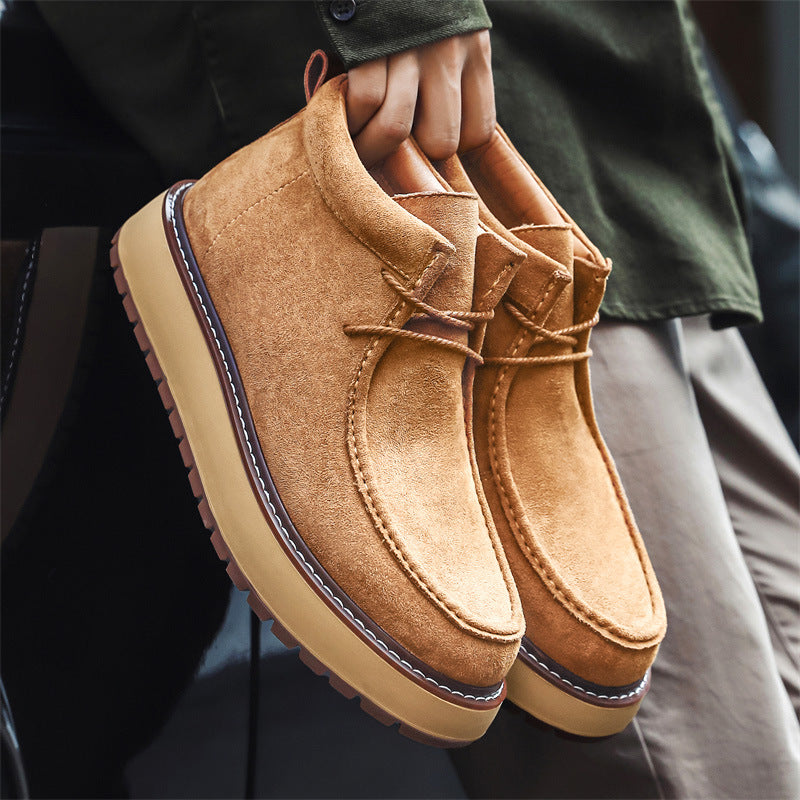 Men's Genuine Leather Suede Dr. Martens Style Boots – Slip-On Mid-Calf Vintage Boots