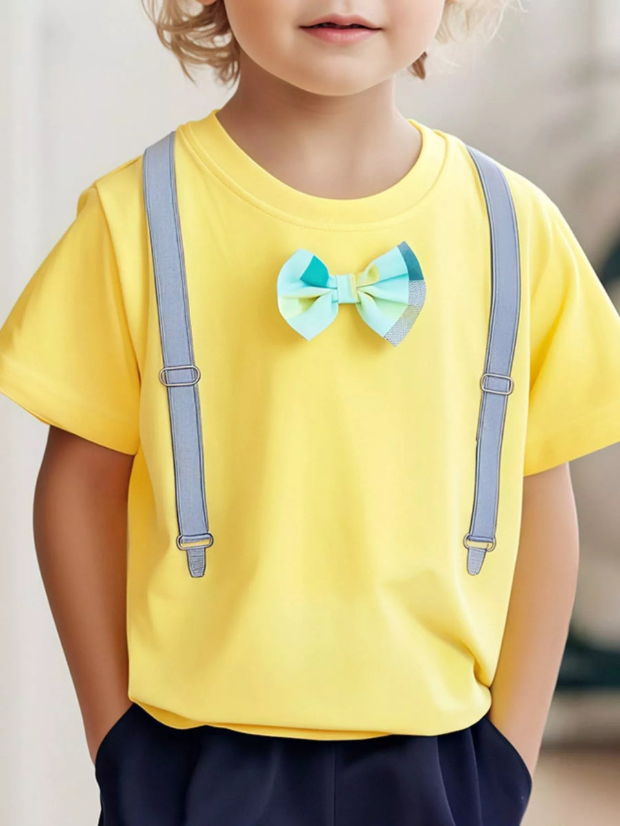 Girls' Embroidered Bow Cotton T-Shirt — Yellow