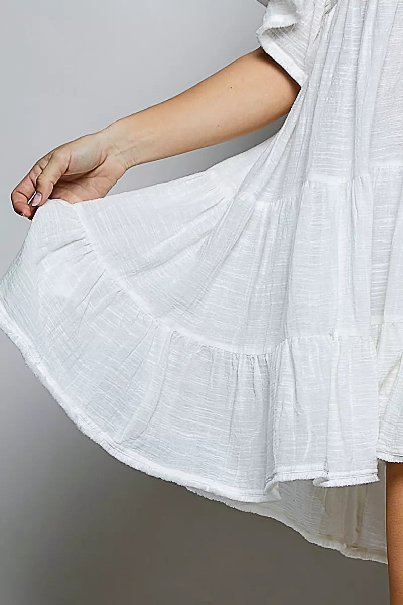 POL Ivory Ruffle V-Neck Cotton Dress