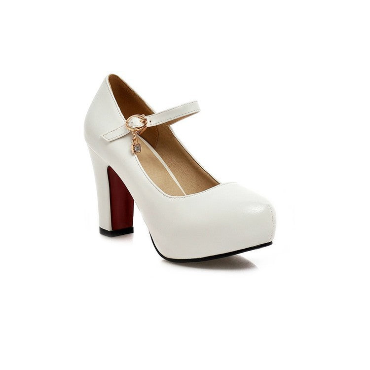 Platform High Heels Slip-On Pumps. Women's Chunky Heel Round Toe Dress Shoes PU Leather Non-Slip