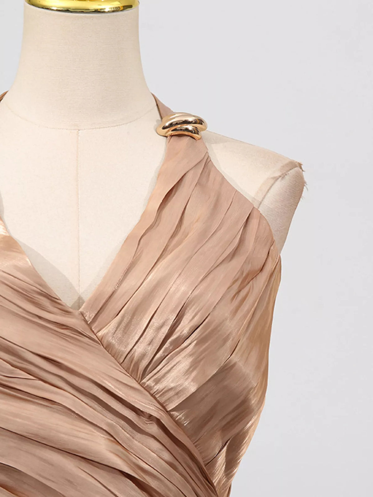 Champagne Ruched Halter-Neck Maxi Dress