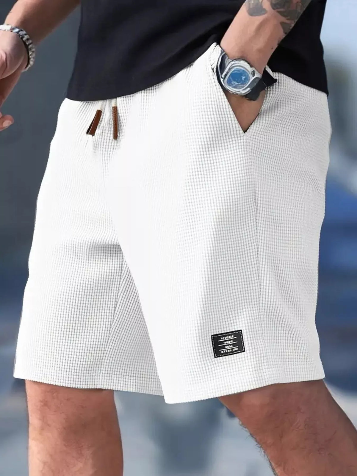 Men's Plus Size Waffle-Knit Drawstring Shorts