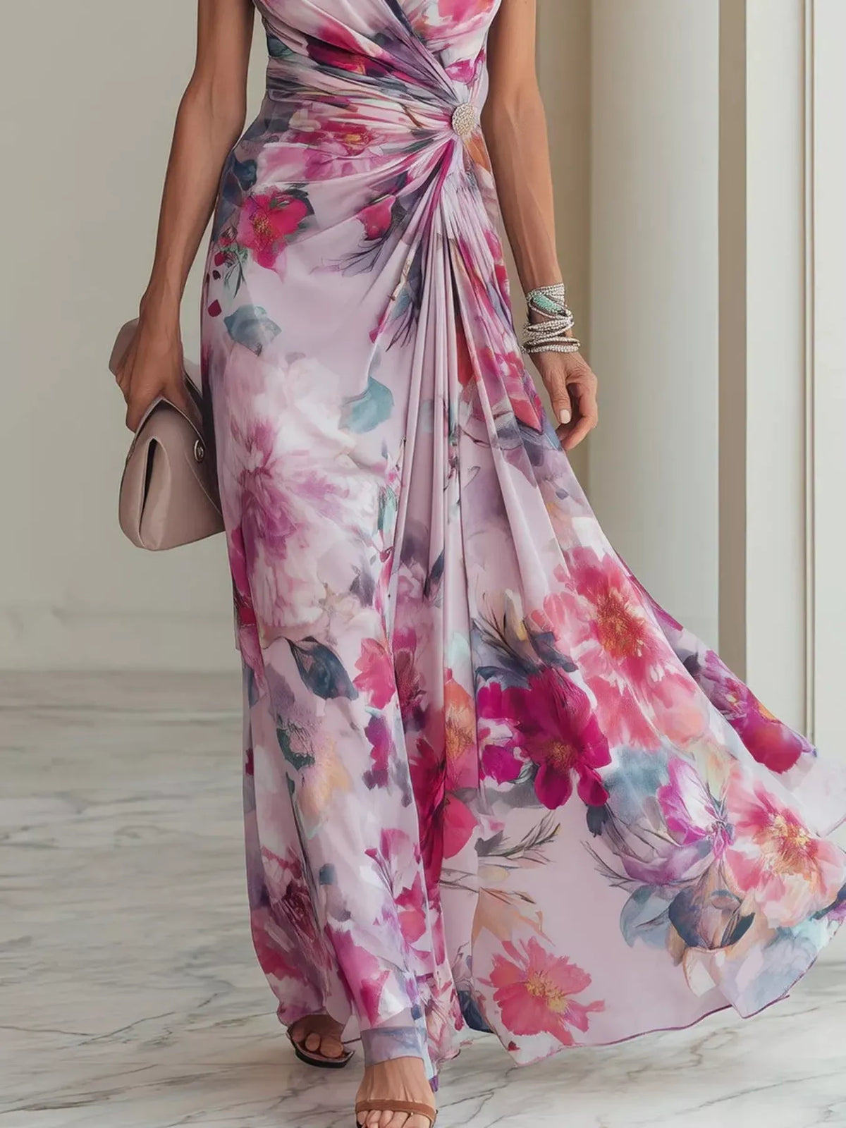 Floral Ruched Short-Sleeve Maxi Dress — photo 2