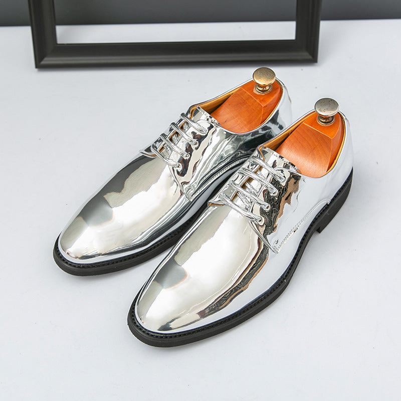 Men's British Style Pointed-Toe Glossy Dress Shoes - Premium PU Leather Formal Footwear