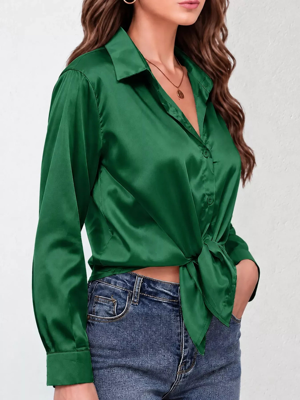 Women's Satin High-Low Button-Down Shirt — photo 38