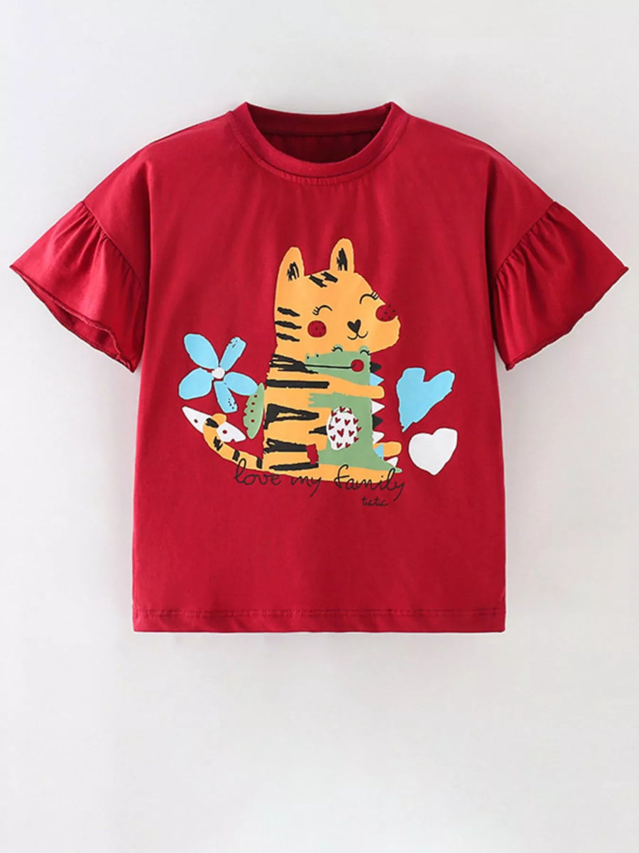 Moonbeam Tiger Graphic Ruffle Sleeve T-Shirt