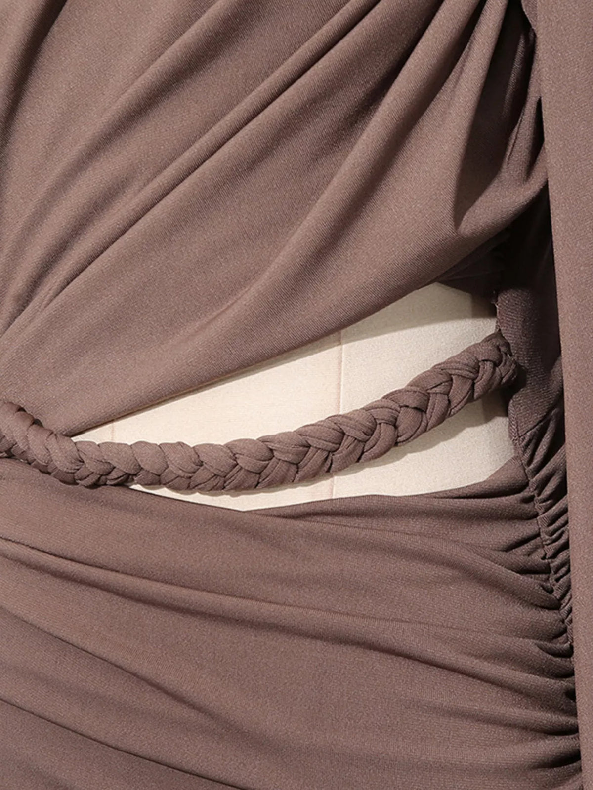 Brown Ruched Cutout Maxi Dress