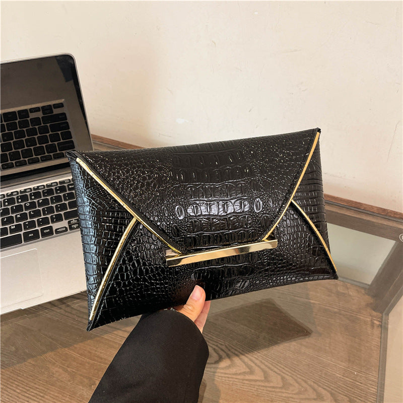 Crocodile Pattern Envelope Clutch Bag
