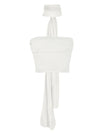 White ruched strapless top and chiffon scarf set