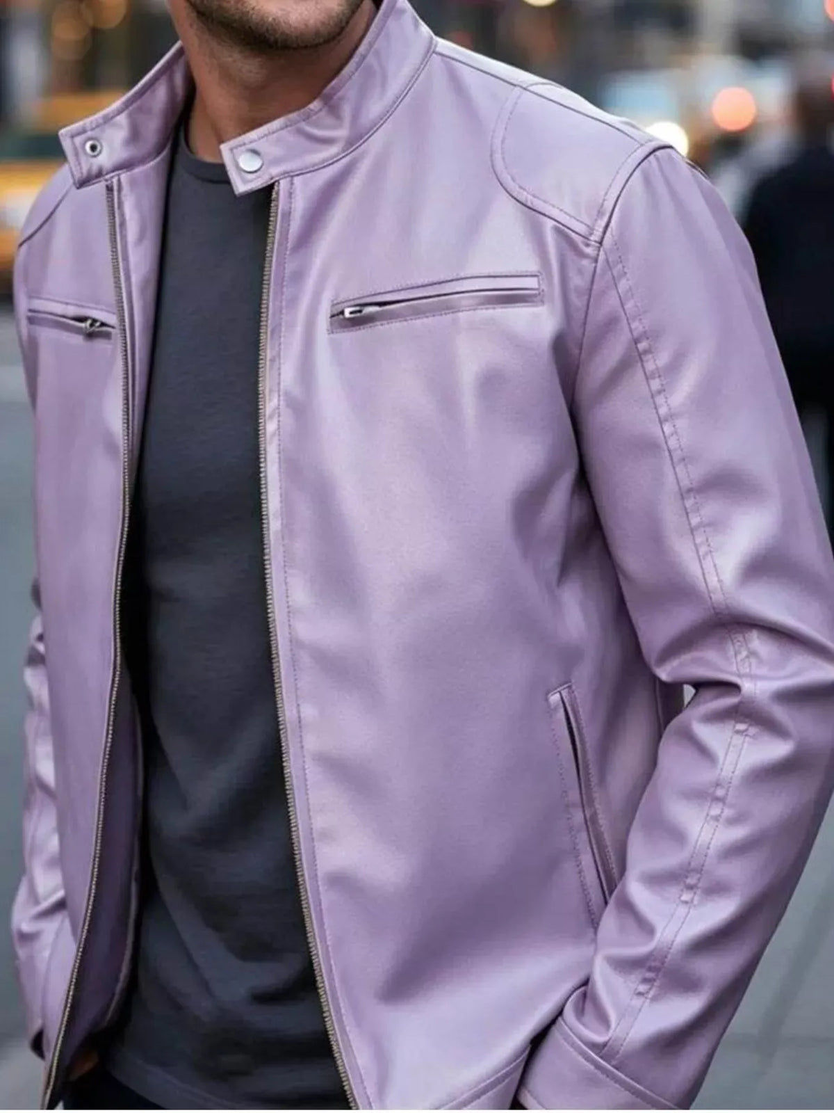 Men's Faux Leather Zip-Pocket Bomber — photo 4