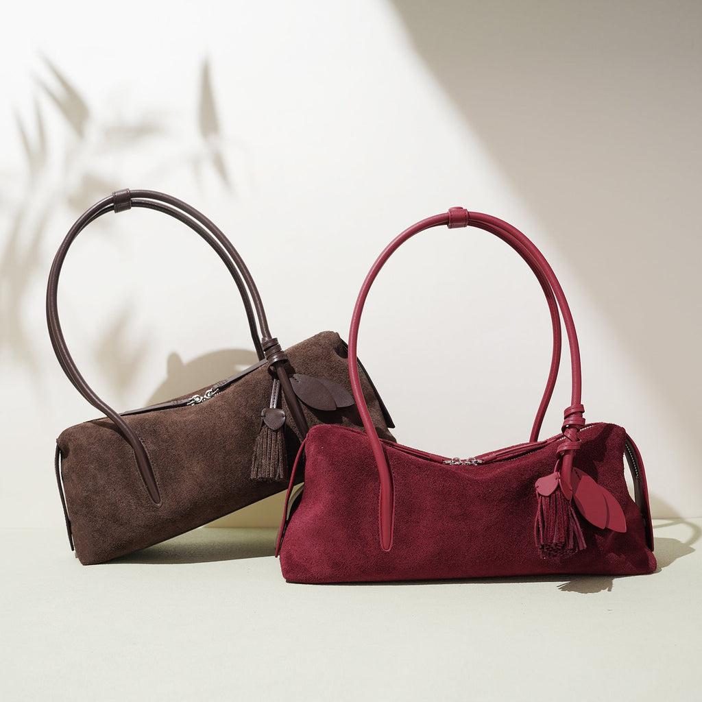 Women's Suede Leather Pillow Shoulder Bag | Minimalist Crossbody Handbag