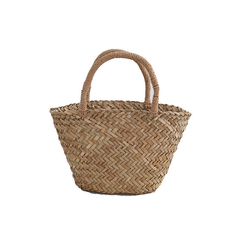 Women's Handwoven Mitsuba Grass Tote Bag – Natural Straw Weave Shell Handbag