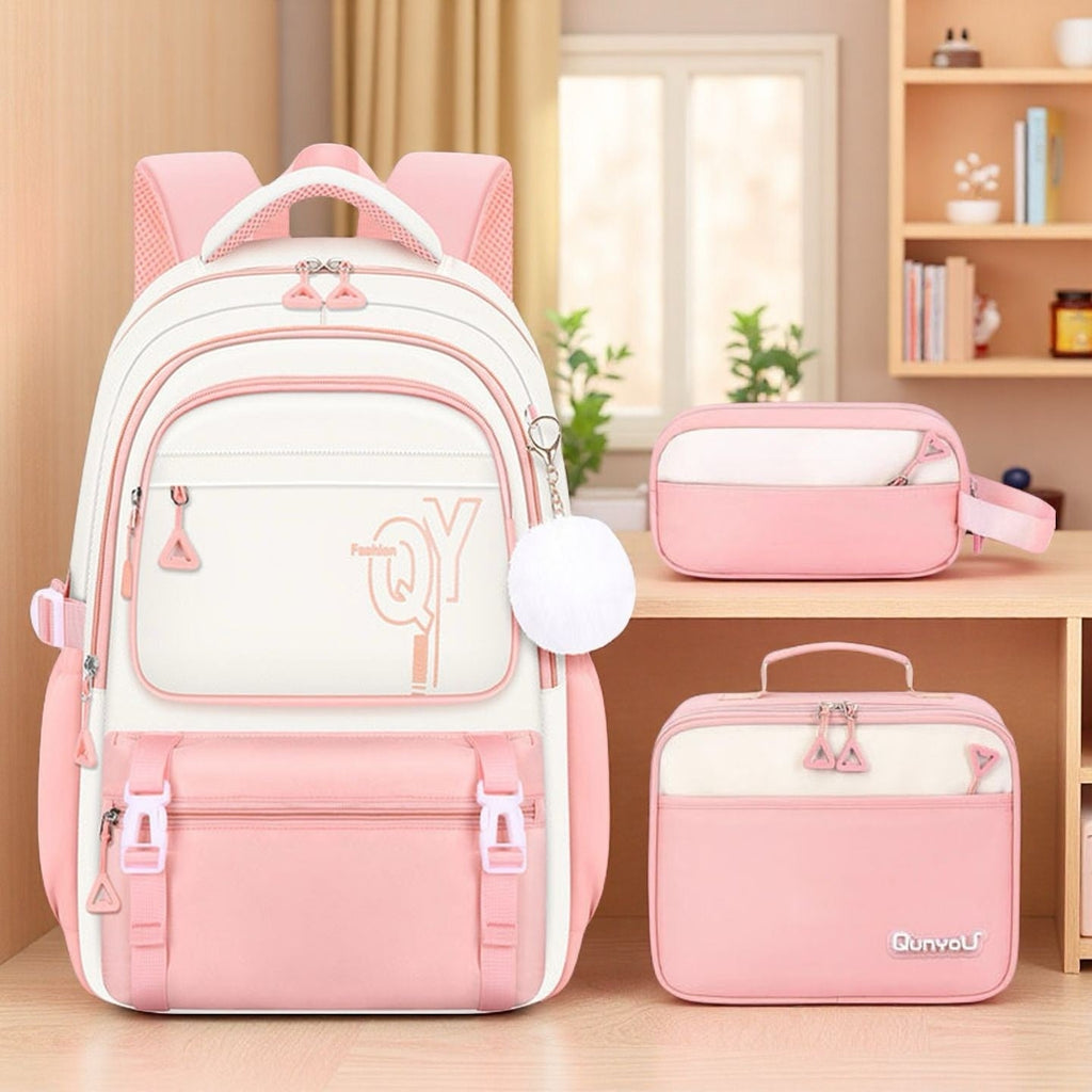 Girls 3-Piece School Backpack Set with Pencil Case & Lunch Bag | Cute Kids Bookbag | Oxford Cloth | Waterproof