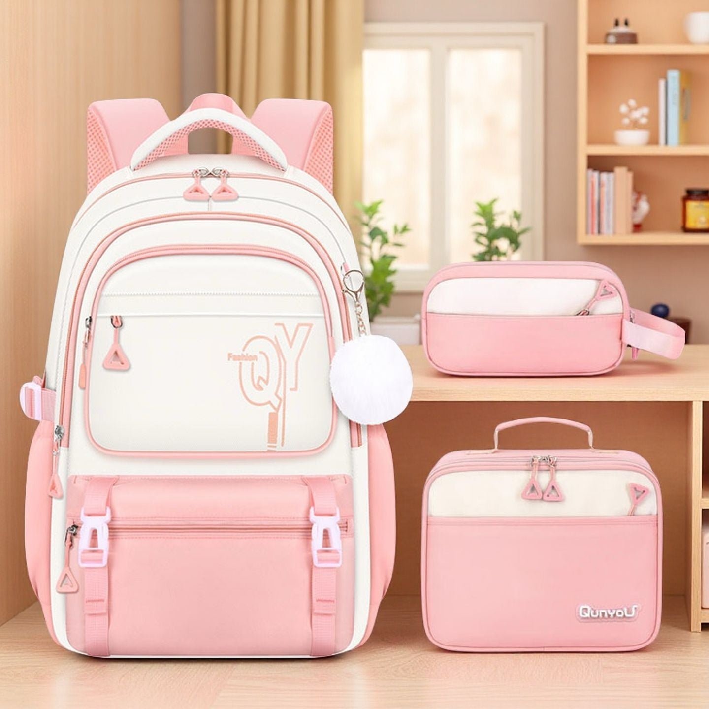 Girls 3-Piece School Backpack Set with Pencil Case & Lunch Bag | Cute Kids Bookbag | Oxford Cloth | Waterproof