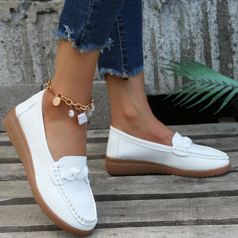Women's Woven Flat Shoes | PU Upper Slip-On Round Toe Casual Flats