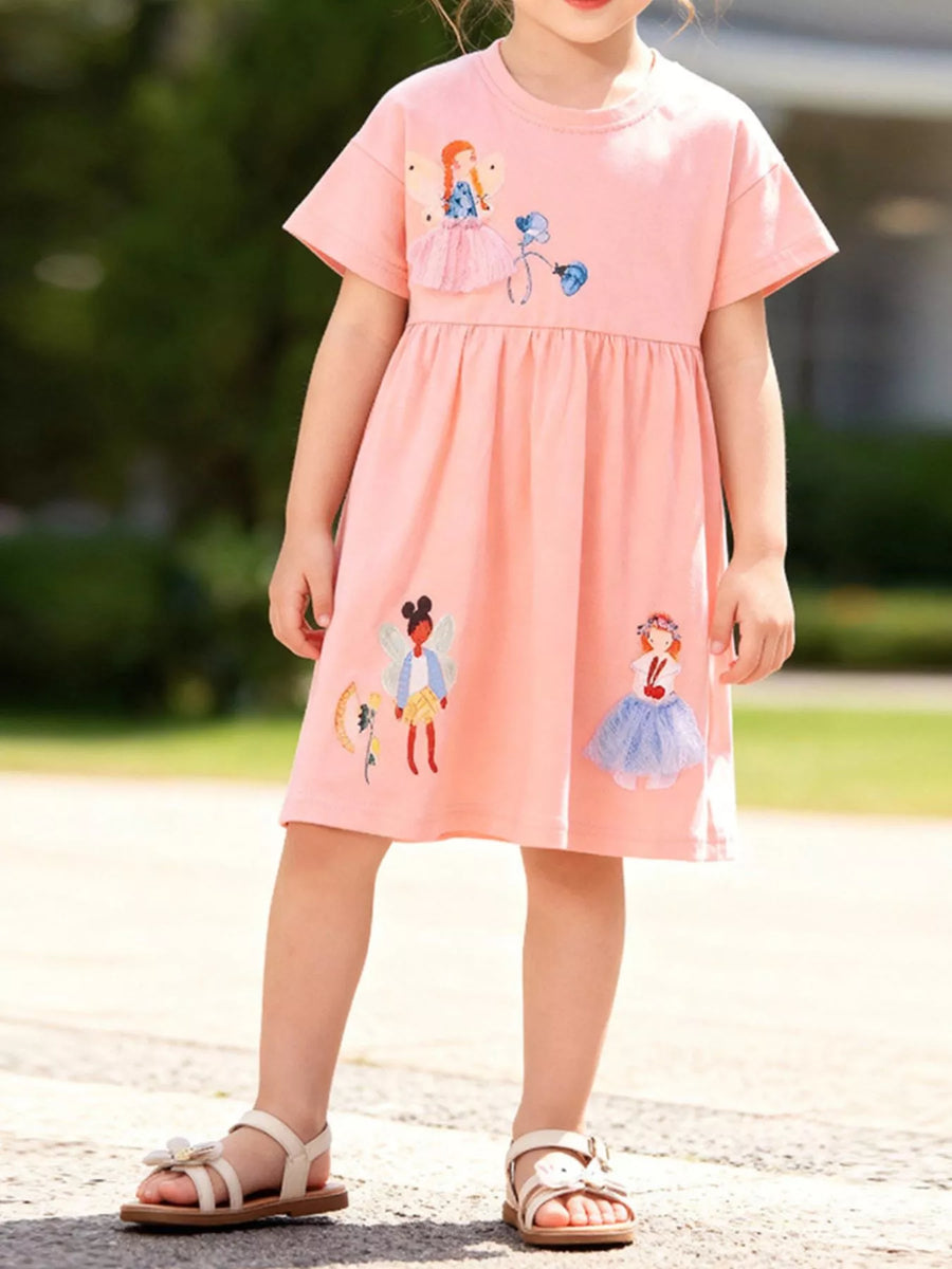 Fairy Embroidered Cotton Dress — Watermelon Pink