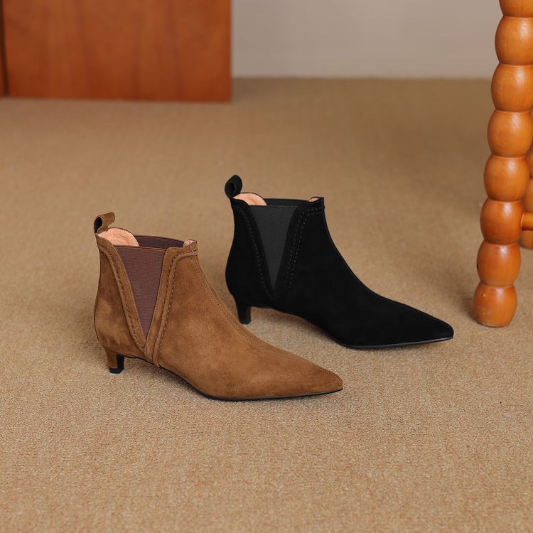 Women's Stiletto Suede Ankle Boots | French-Cut Mid-Calf Heeled Boots