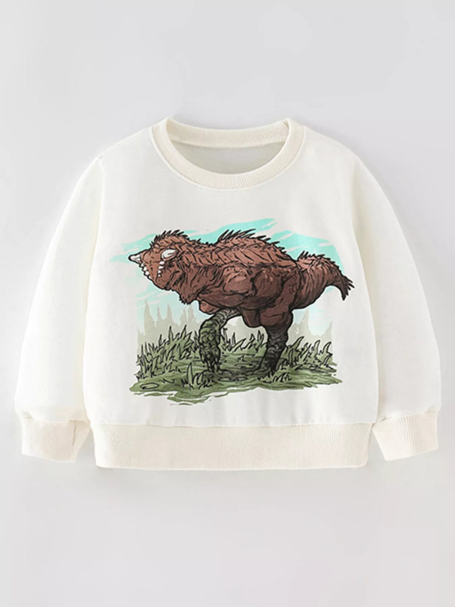 Kids’ Dinosaur Graphic Cotton Sweatshirt — White