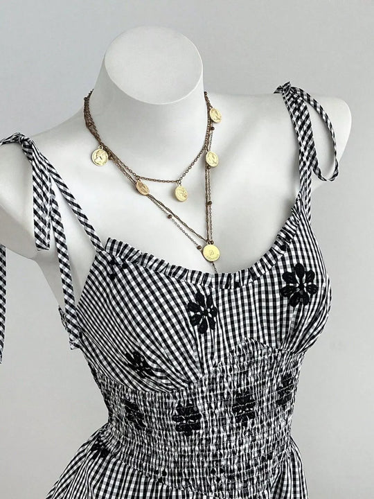 Another view: Gingham Floral Tiered Mini Dress — Black