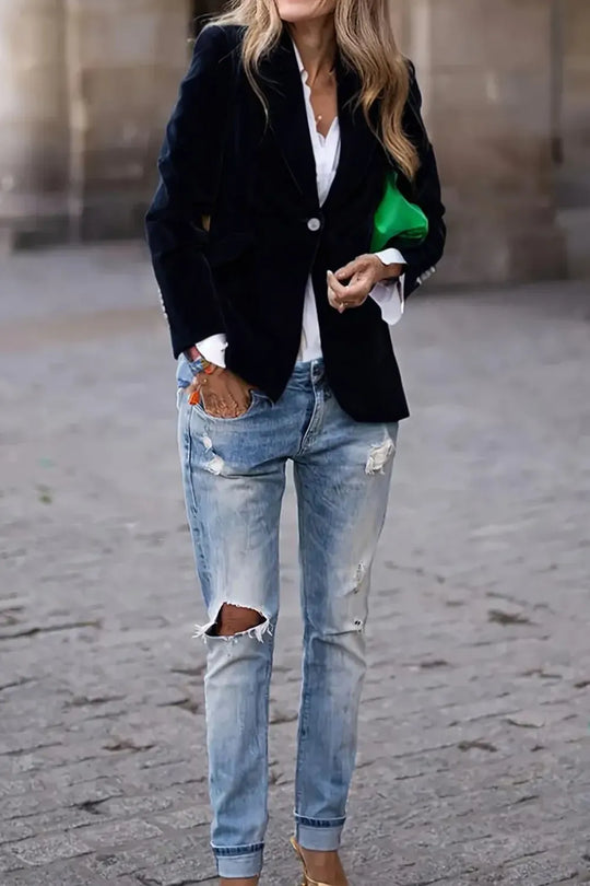Another view: One Button Lapel Collar Long-Sleeve Blazer