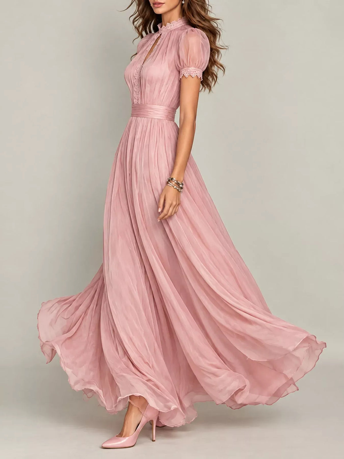 Mock-Neck Chiffon Keyhole Maxi Dress — photo 9