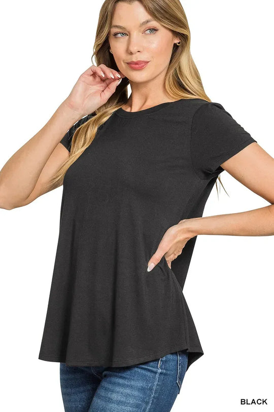Another view: Flowy Round Hem Rayon Short Sleeve T-Shirt — Black